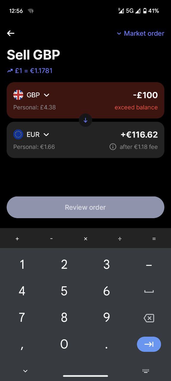 Revolut: Sell GBP — курс 1.1781, комиссия €1.18 на 100 GBP